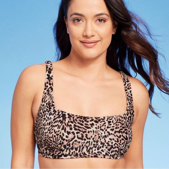 Women's Leopard Print Square Neck Bikini Top - Kona Sol™ Cheetah Leopard S - Picture 6 of 8